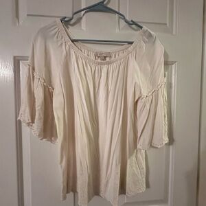 LOFT Cream Ruffled Bell Sleeve Blouse